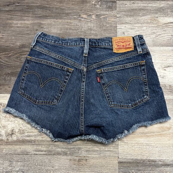 Levis‎ 501 Red Tab Dark Wash Blue Womens 28 Original Fit Button Fly Denim Shorts - Picture 2 of 12